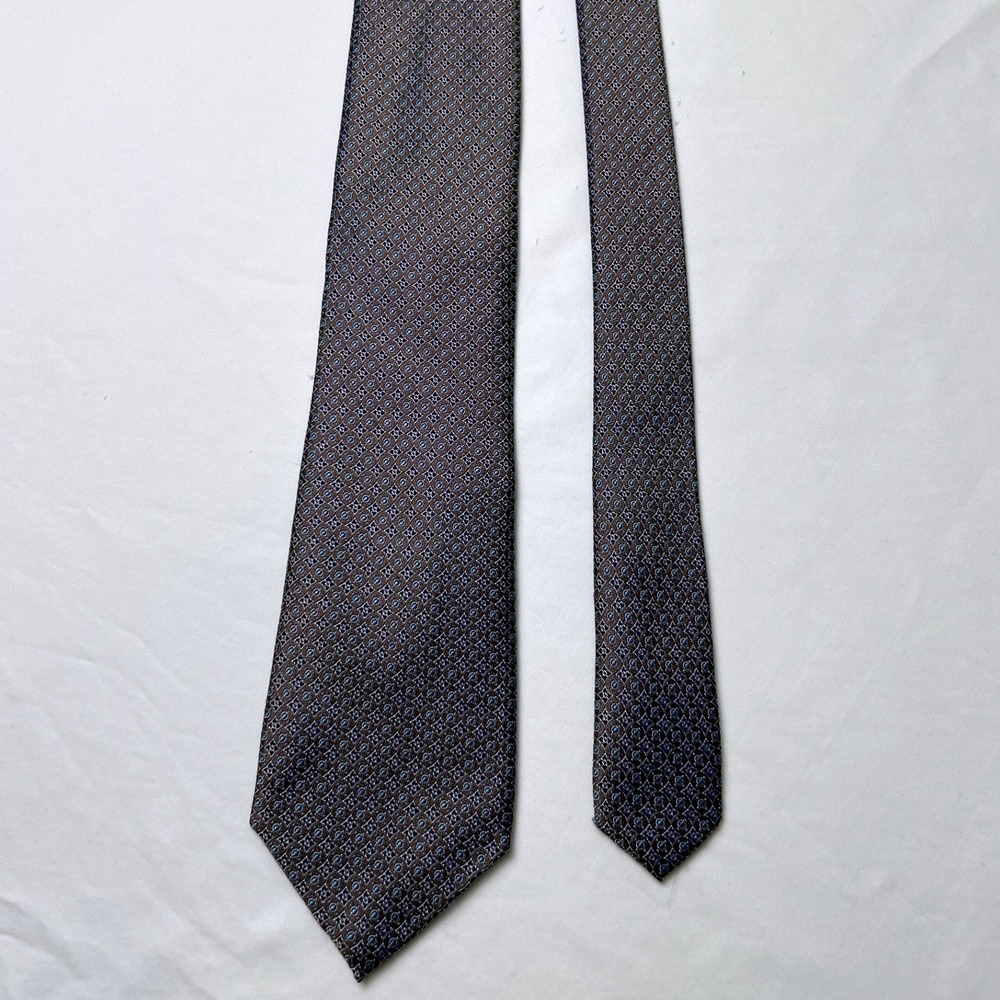 Roundtree & Yorke Mens Geometric Silk Handmade Necktie OS Brown Blue